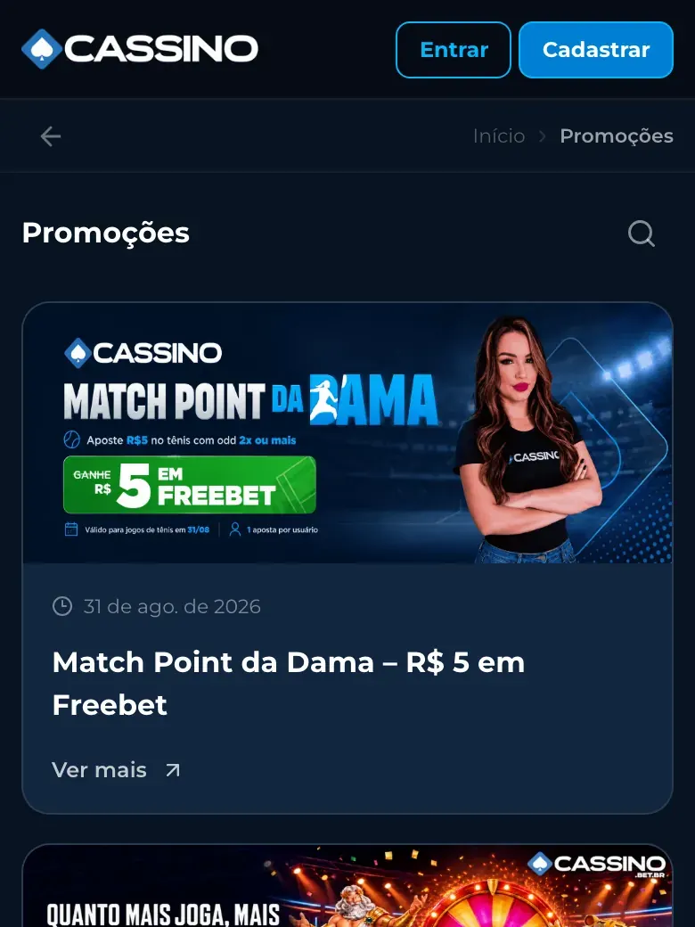 Página de promoções da Cassino.bet no celular